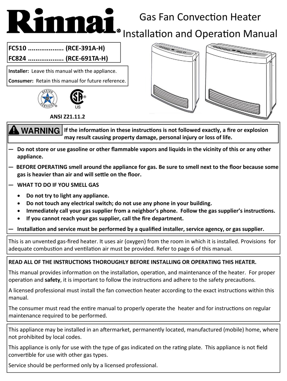 RINNAI FC510 INSTALLATION AND OPERATION MANUAL Pdf Download ManualsLib