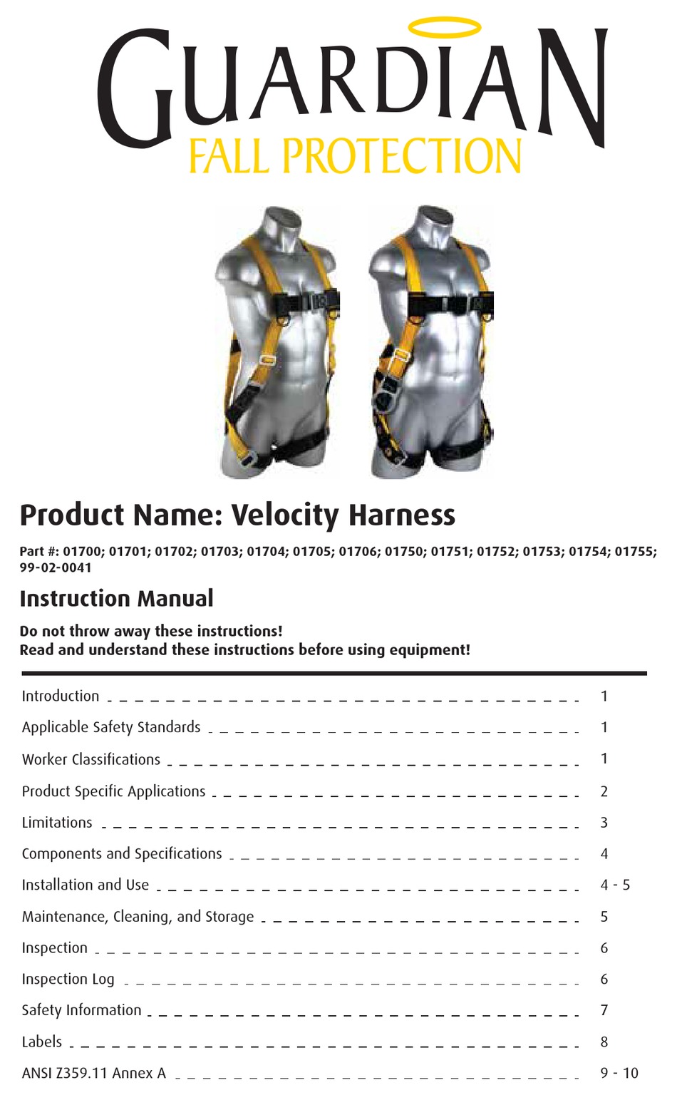 GUARDIAN VELOCITY HARNESS INSTRUCTION MANUAL Pdf Download ManualsLib