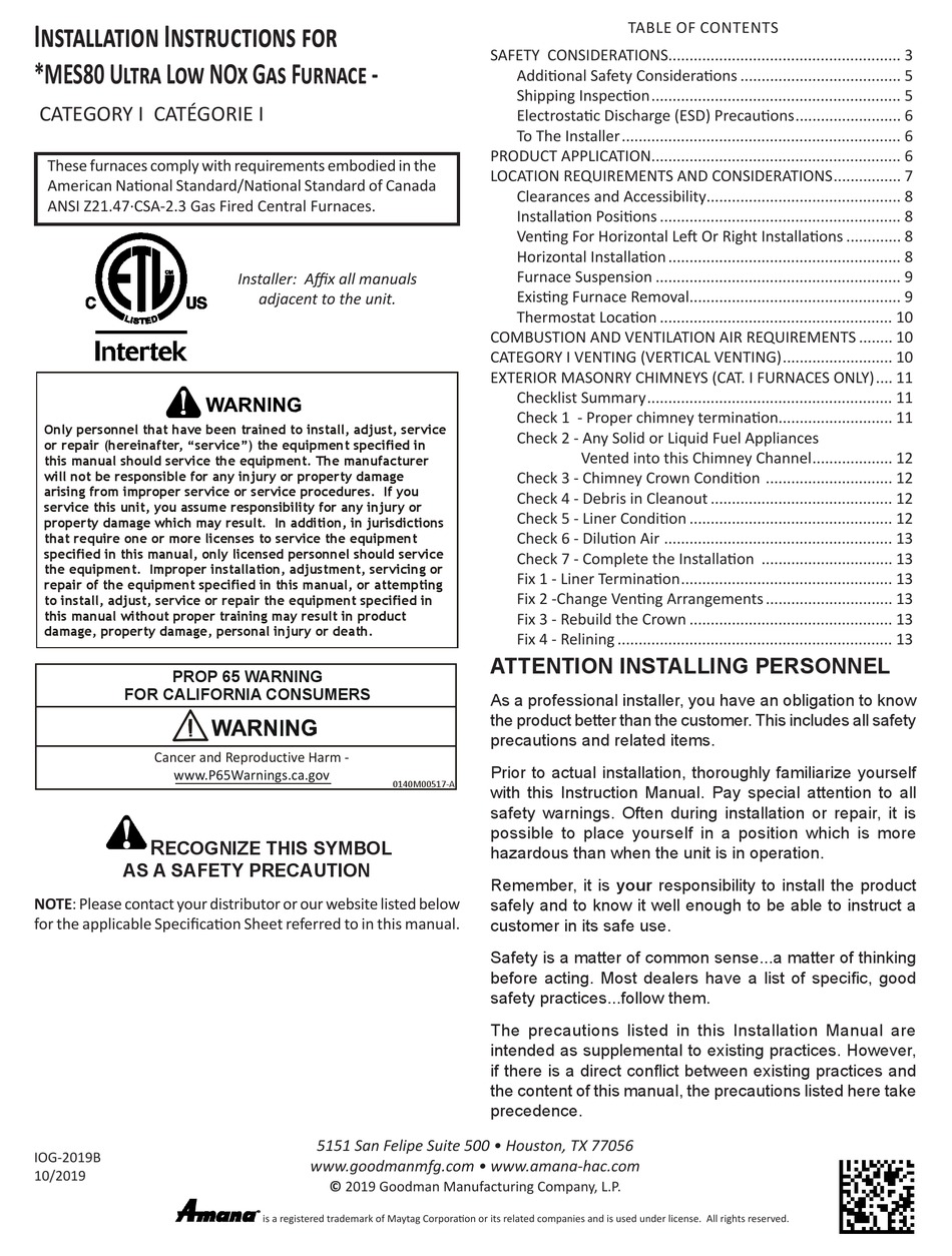 INTERTEK MES80 INSTALLATION INSTRUCTIONS MANUAL Pdf Download | ManualsLib