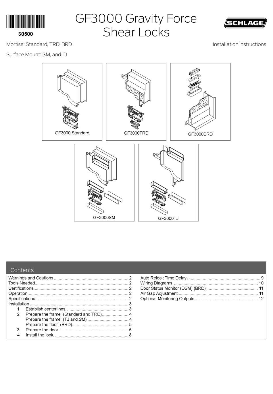 SCHLAGE GF3000 GRAVITY FORCE SERIES INSTALLATION INSTRUCTIONS MANUAL Pdf Download | ManualsLib Schlage Model FE595 Parts ManualsLib