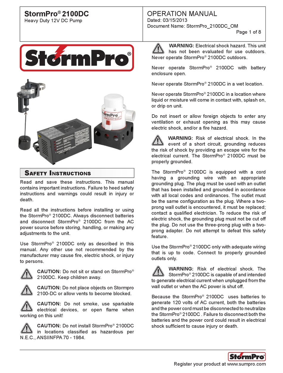 STORMPRO 2100DC OPERATION MANUAL Pdf Download | ManualsLib