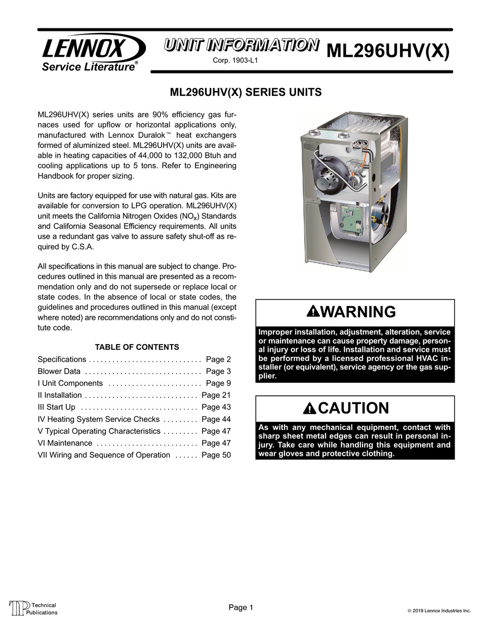 Lennox Ml296uhv X Series Manual Pdf Download Manualslib