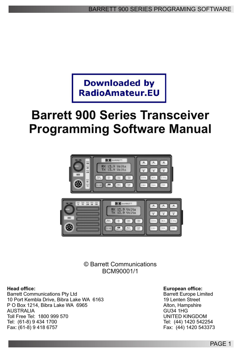 barrett 2050 programming software