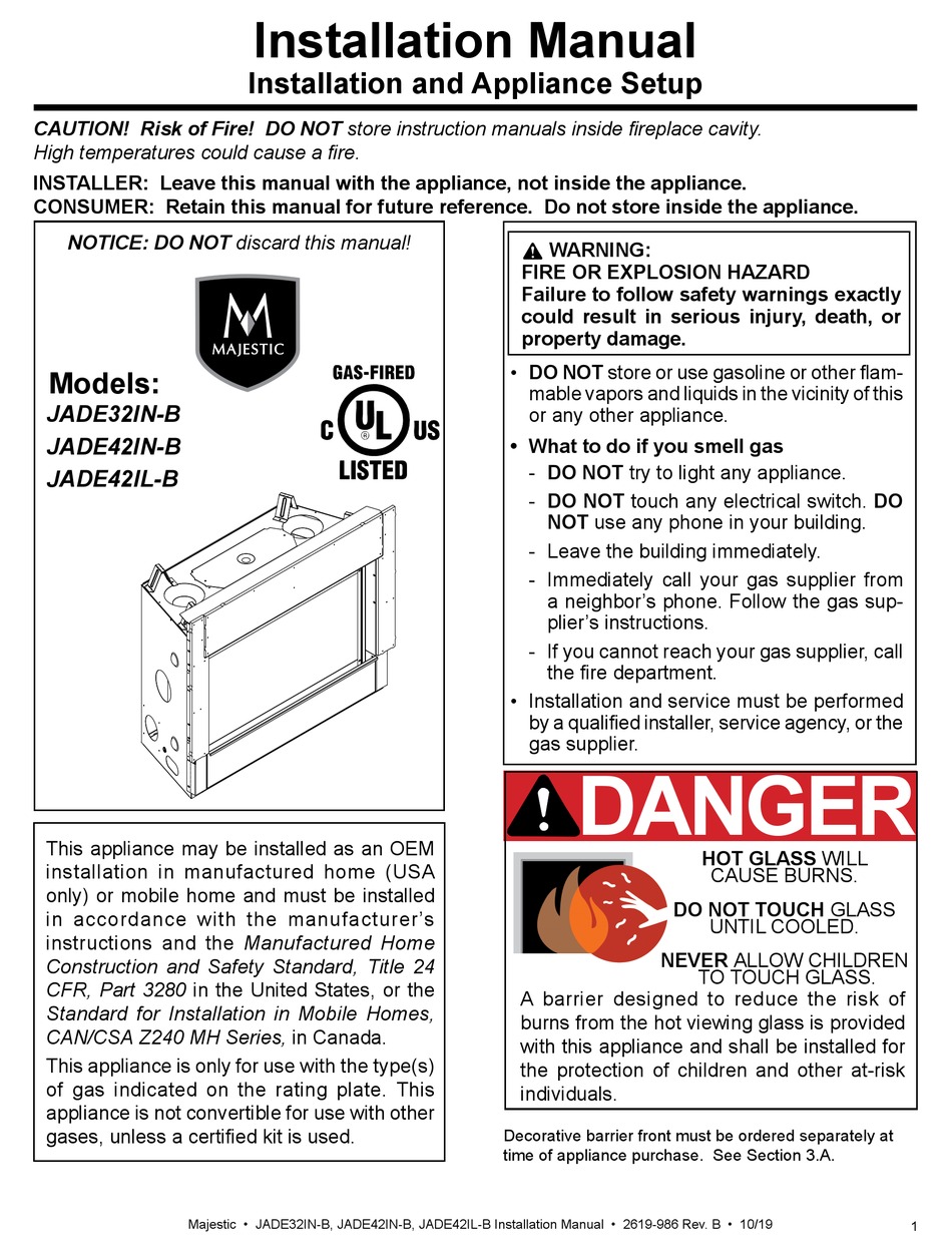 Majestic Jade32in B Installation Manual Pdf Download Manualslib