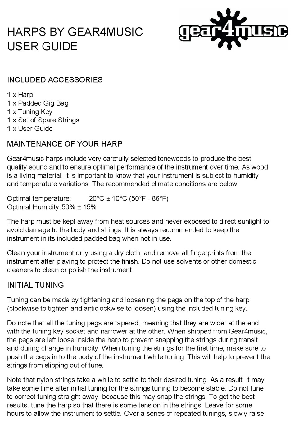 GEAR4MUSIC HARP SERIES USER MANUAL Pdf Download ManualsLib