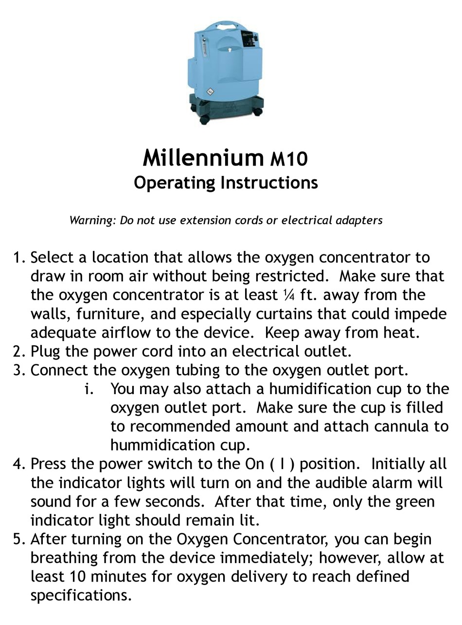 RESPIRONICS MILLENNIUM M10 OPERATING INSTRUCTIONS Pdf Download | ManualsLib