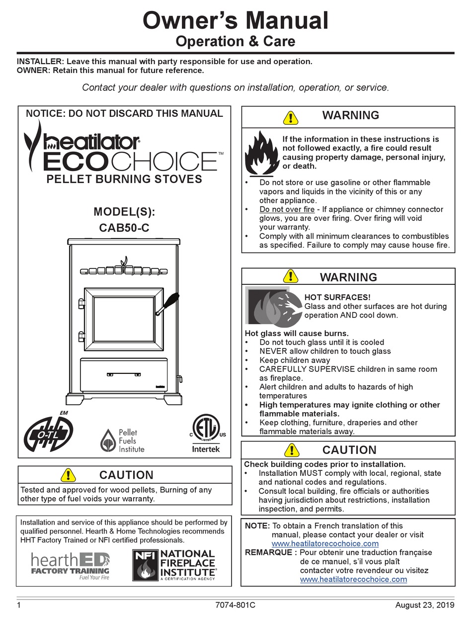 HEATILATOR ECOCHOISE CAB50-C OWNER'S MANUAL Pdf Download | ManualsLib