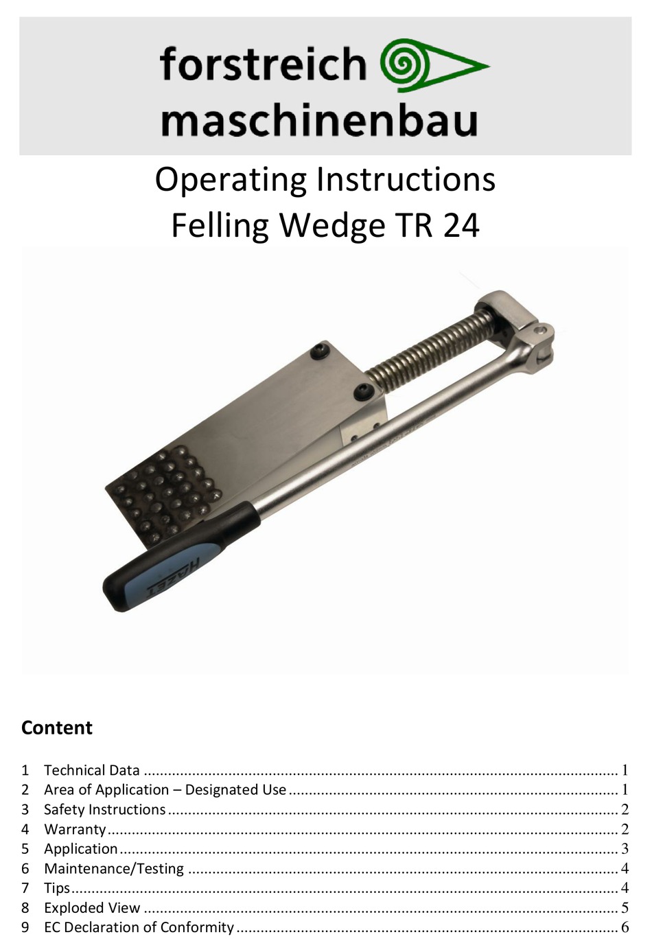 FORSTREICH MASCHINEBAU TR 24 OPERATING INSTRUCTIONS MANUAL Pdf Download ...