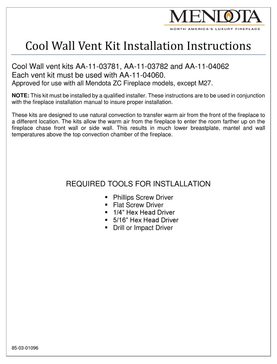 MENDOTA AA1103781 INSTALLATION INSTRUCTIONS MANUAL Pdf Download