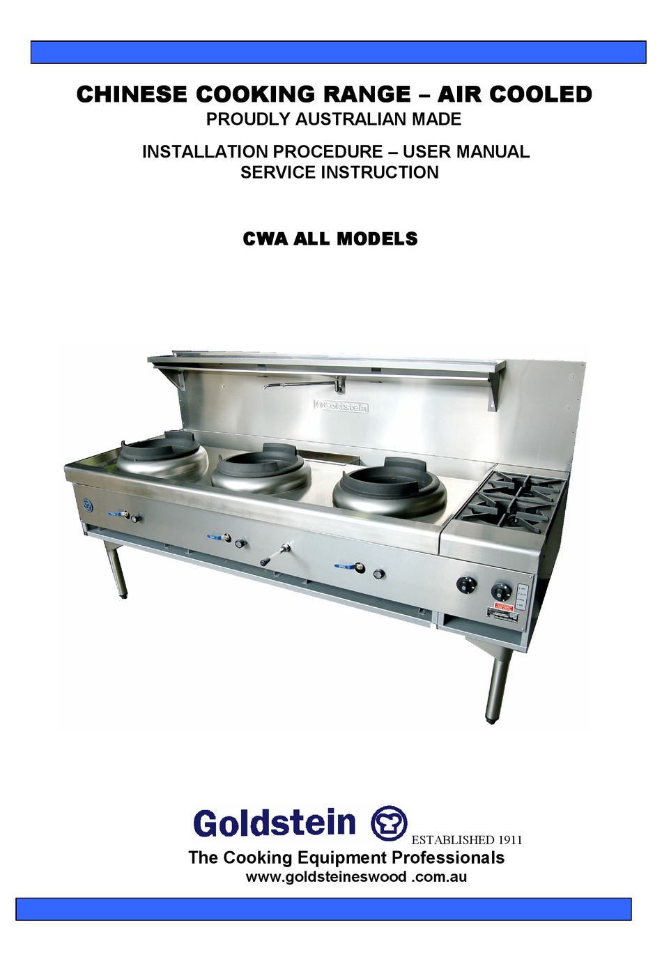 GOLDSTEIN CWA SERIES INSTALLATION PROCEDURE USER MANUAL SERVICE