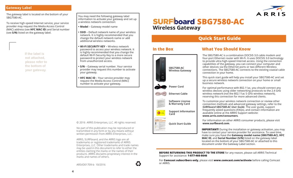 ARRIS SURFBOARD SBG7580-AC QUICK START MANUAL Pdf Download | ManualsLib