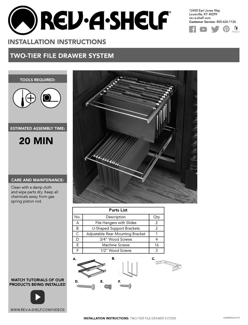 REV-A-SHELF TWO-TIER FILE DRAWER SYSTEM INSTALLATION INSTRUCTIONS ...