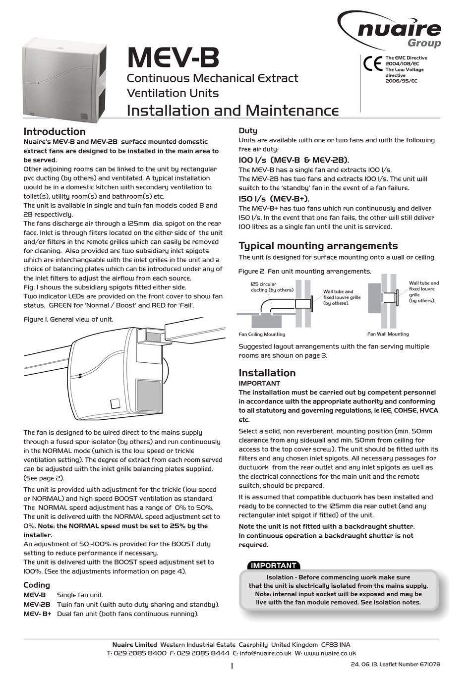 NUAIRE MEV-B INSTALLATION AND 