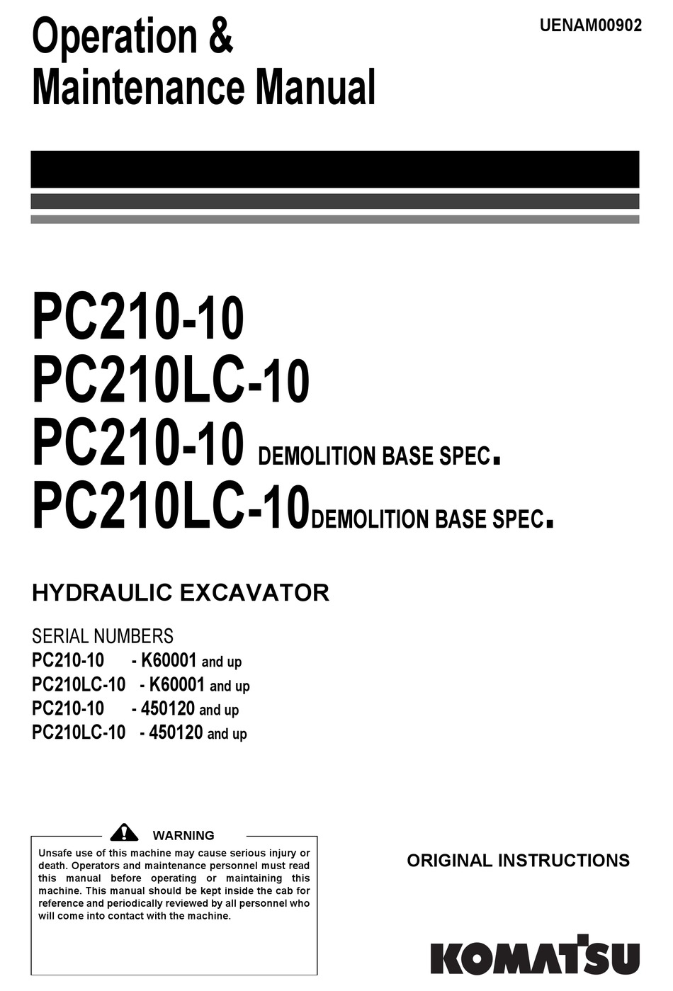 Komatsu Pc210 10 Operation Maintenance Manual Pdf Download Manualslib