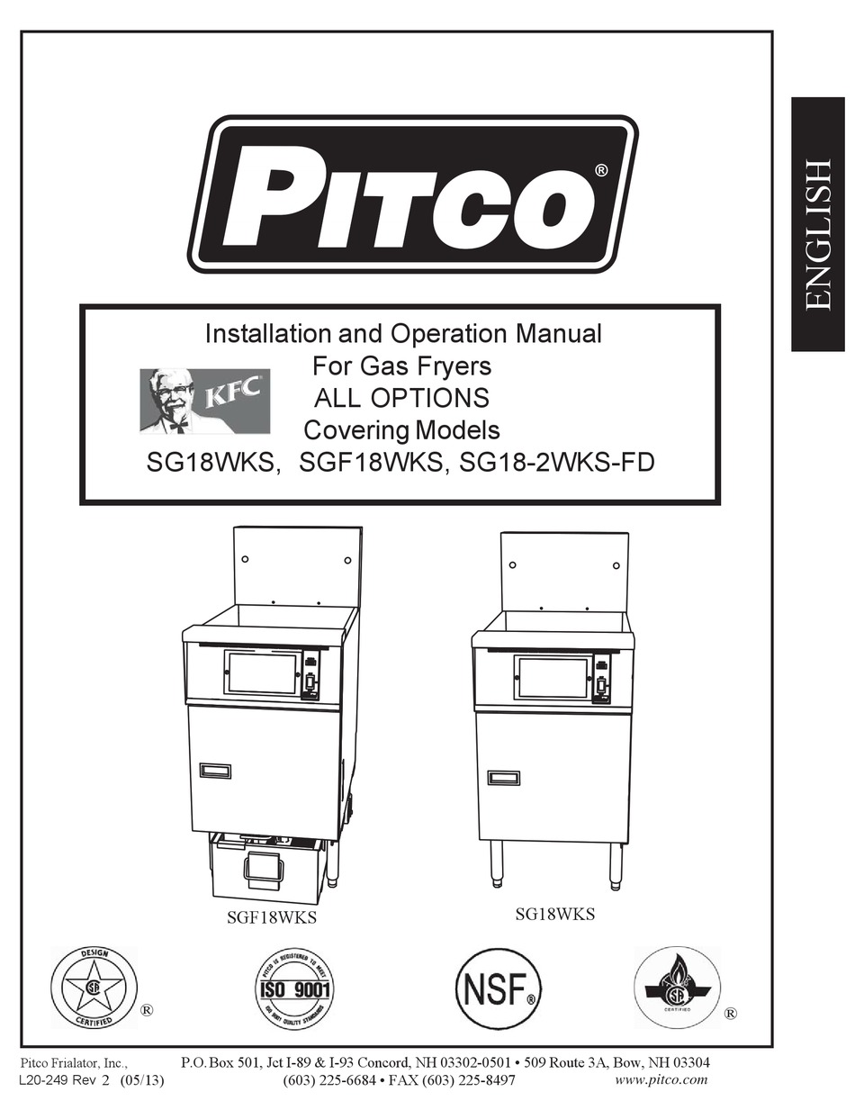 PITCO SG18WKS INSTALLATION AND OPERATION MANUAL Pdf Download | ManualsLib