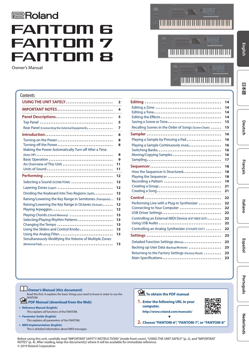 Roland Fantom 6 Owner S Manual Pdf Download Manualslib