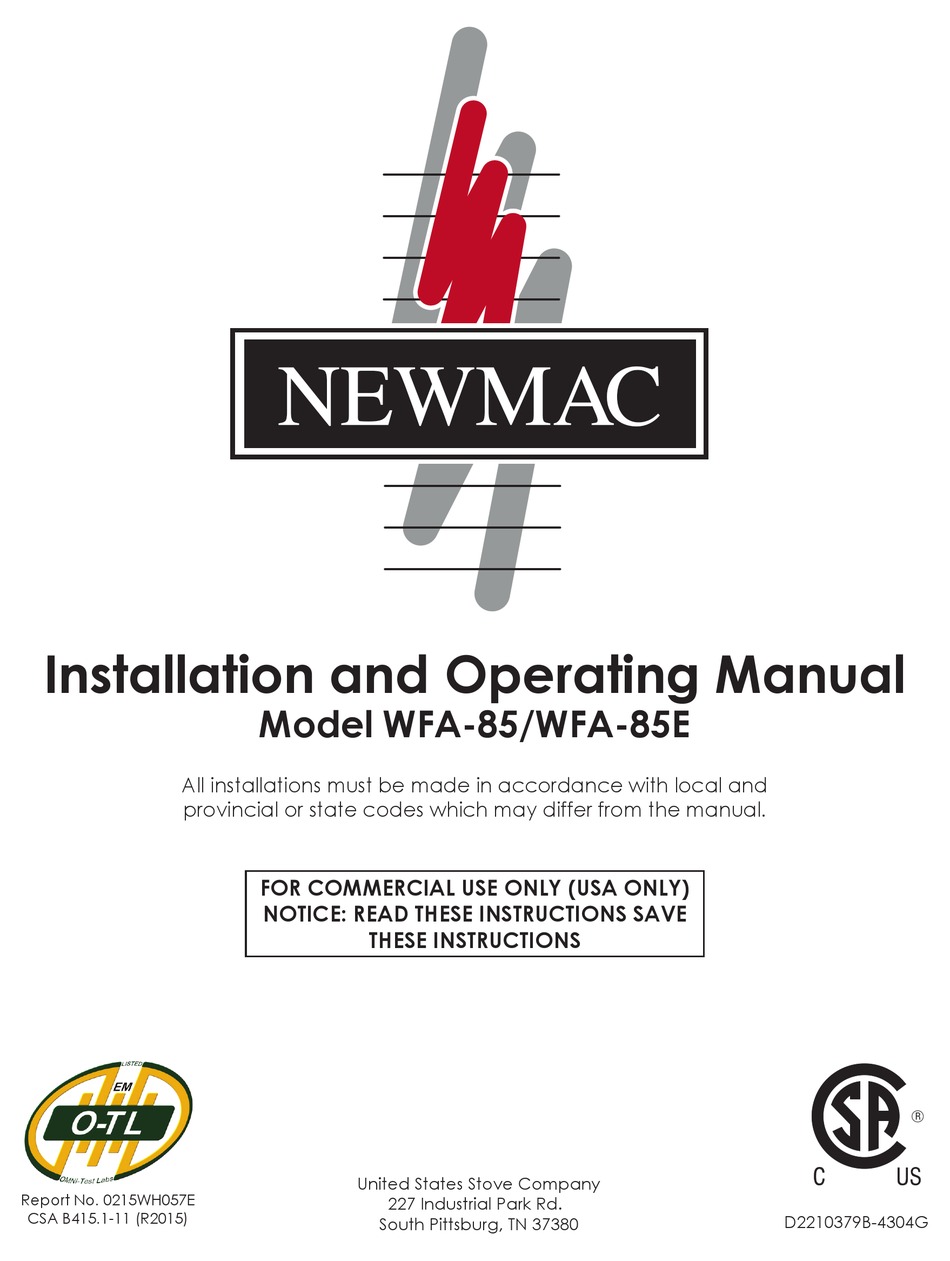 NEWMAC WFA-85 INSTALLATION AND OPERATING MANUAL Pdf Download | ManualsLib