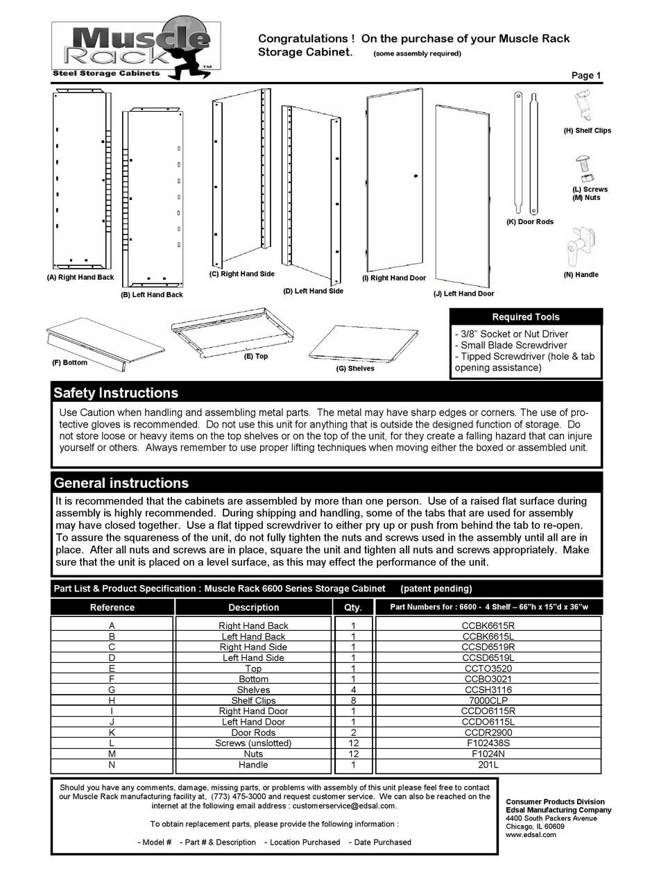 EDSAL MUSCLE RACK 6600 SERIES ASSEMBLY INSTRUCTIONS Pdf Download