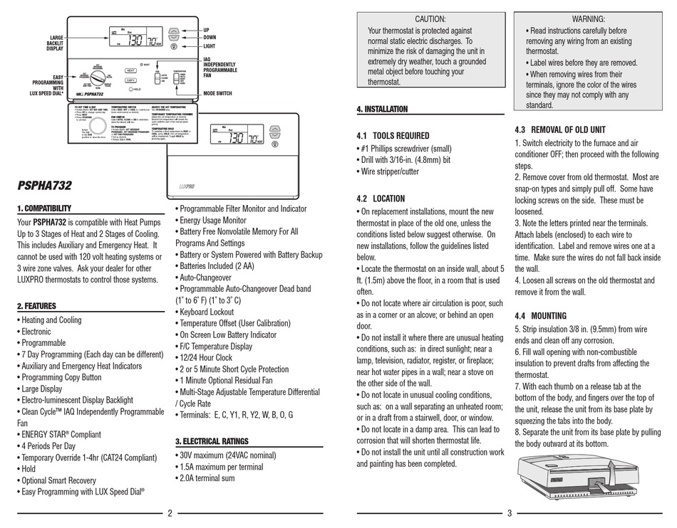 Lux Products Pspha732 Manual Pdf Download Manualslib