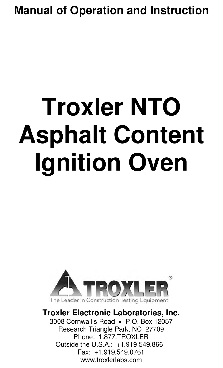 TROXLER NTO SERIES MANUAL OF OPERATION AND INSTRUCTION Pdf Download