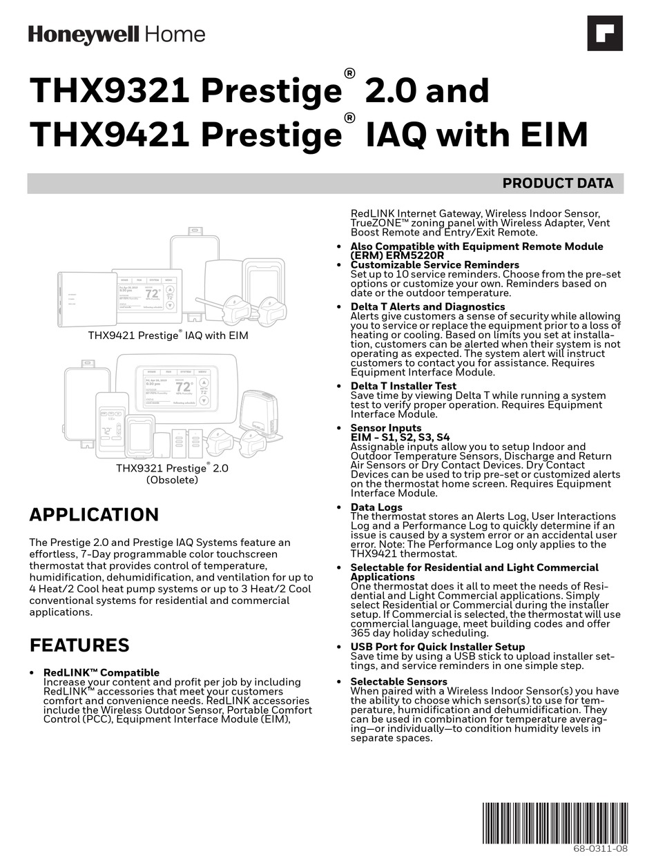 HONEYWELL HOME THX9321 PRESTIGE 2.0 MANUAL Pdf Download | ManualsLib