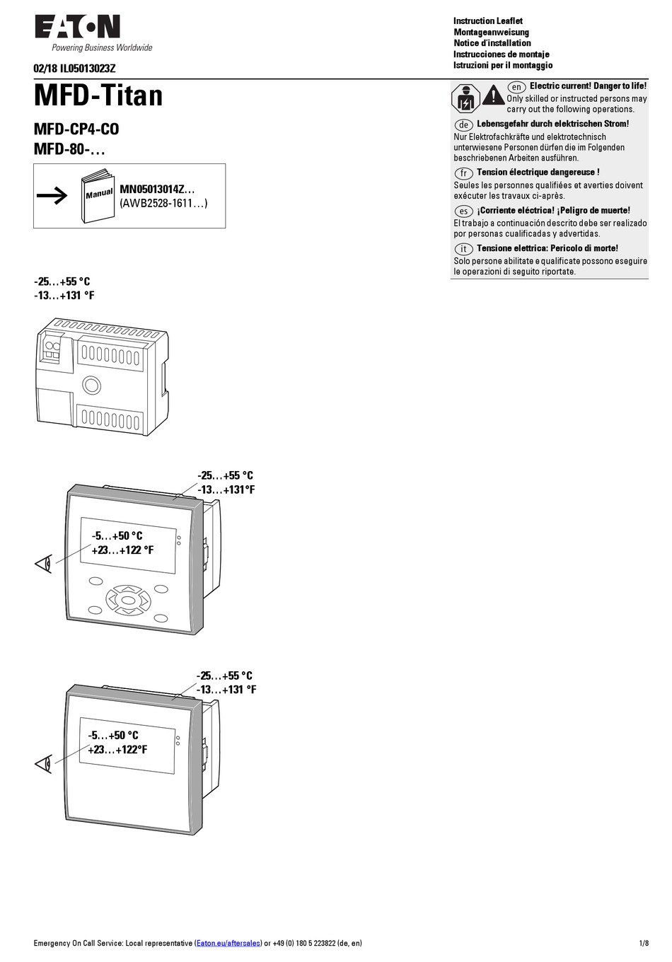 EATON MFD-TITAN MFD-CP4-CO INSTRUCTION LEAFLET Pdf Download | ManualsLib