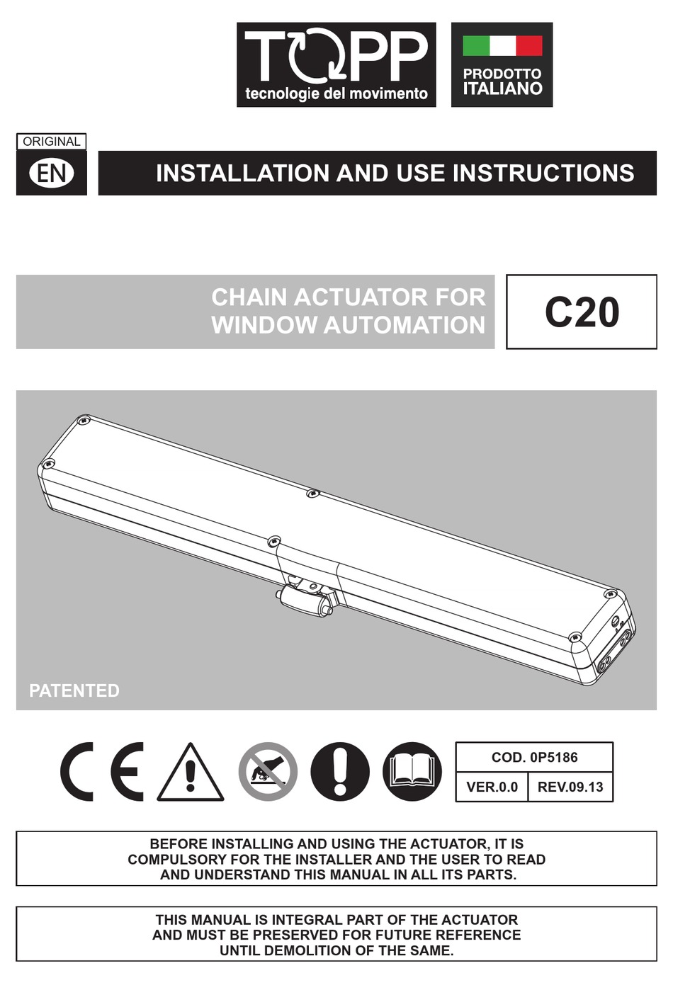 Actuator A Chain For Window Doors And A Shoot Through Topp C20 230V 