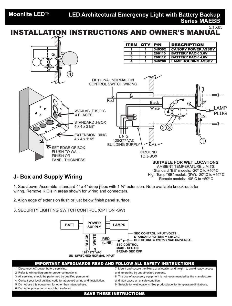 SIGNTEX MOONLITE MAEBB SERIES INSTALLATION INSTRUCTIONS AND OWNER'S ...