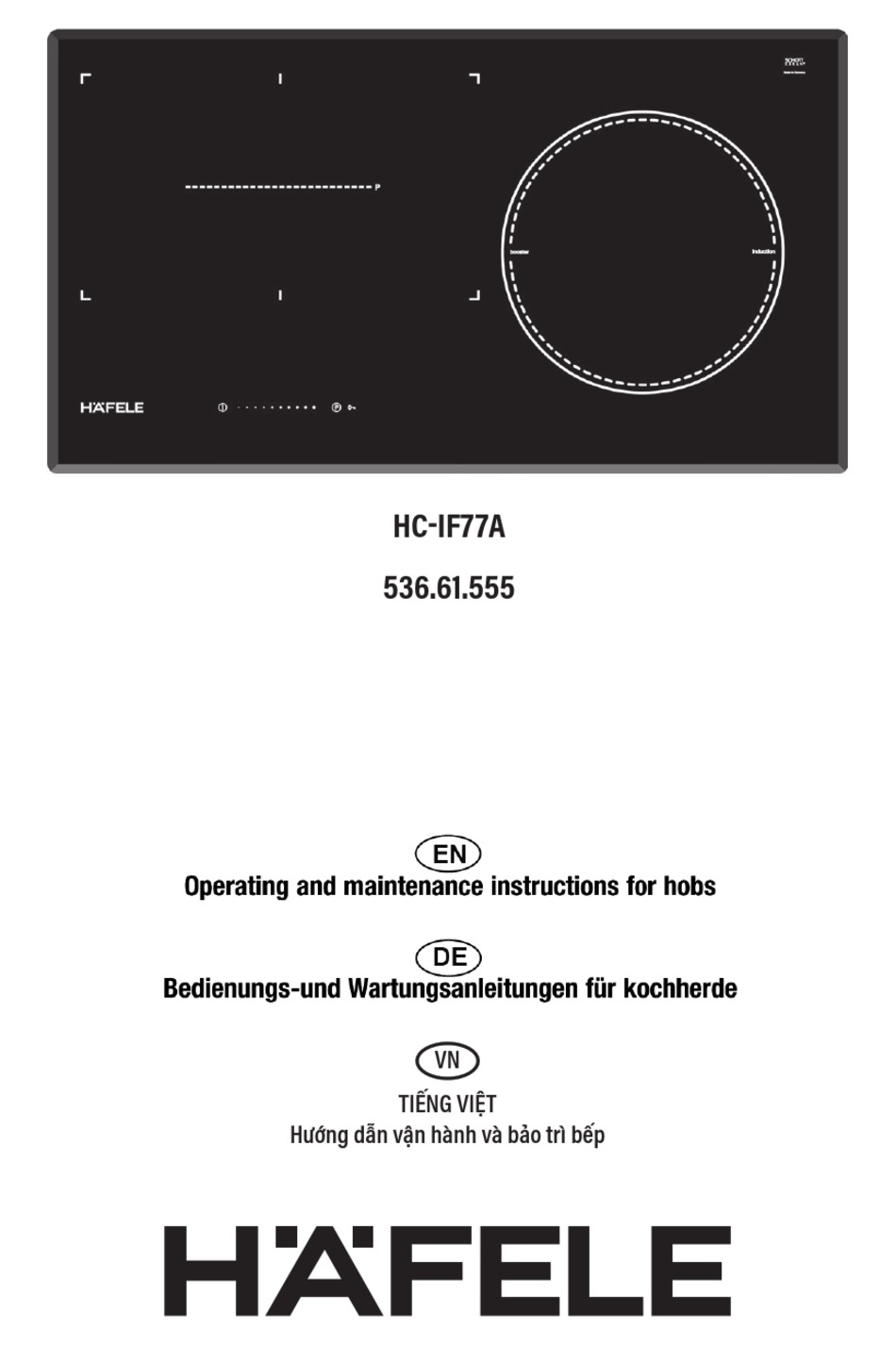 HAFELE HCIF77A OPERATING AND MAINTENANCE INSTRUCTIONS MANUAL Pdf