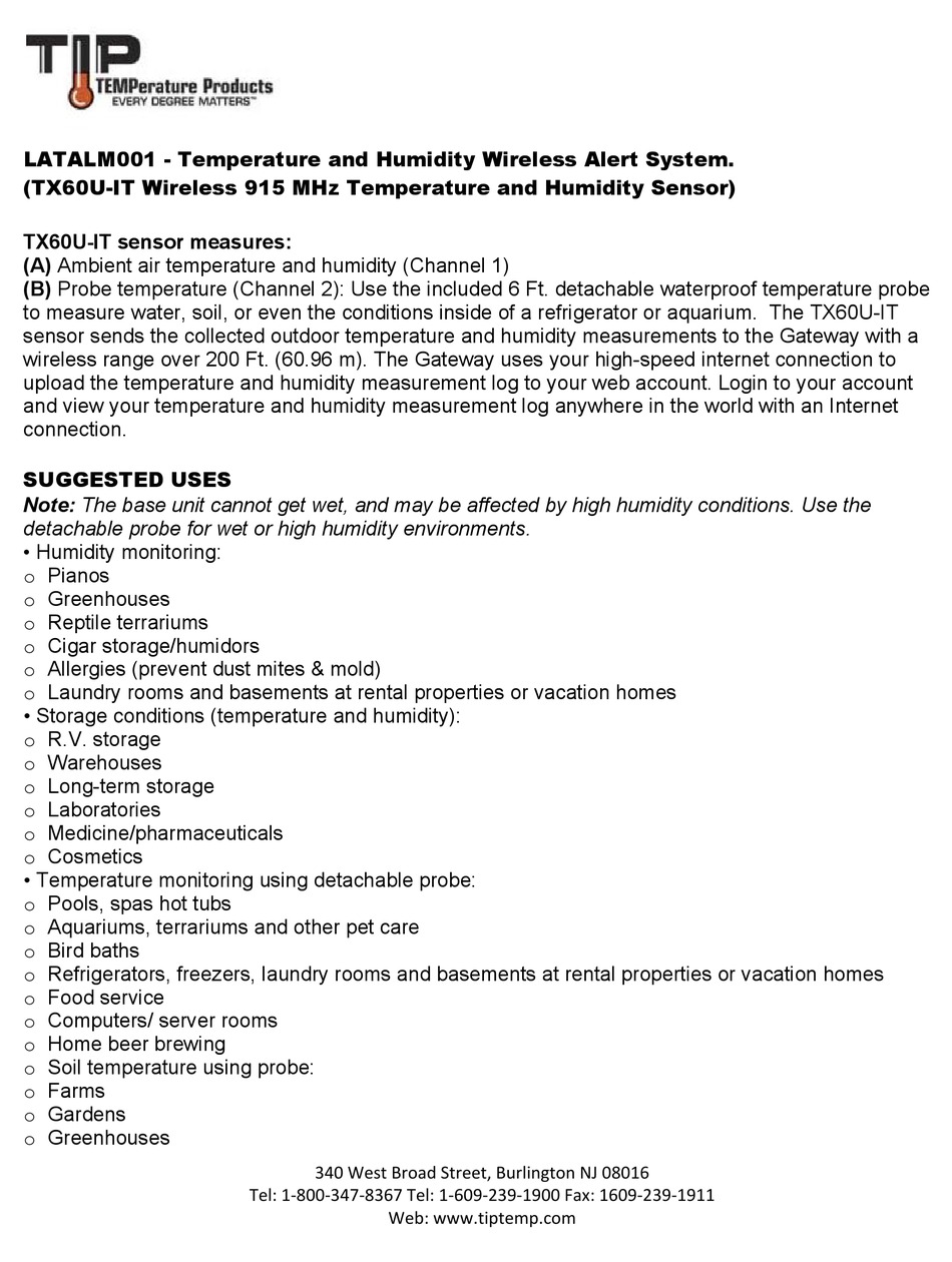 TIP TEMPERATURE PRODUCTS LATALM001 QUICK START MANUAL Pdf Download