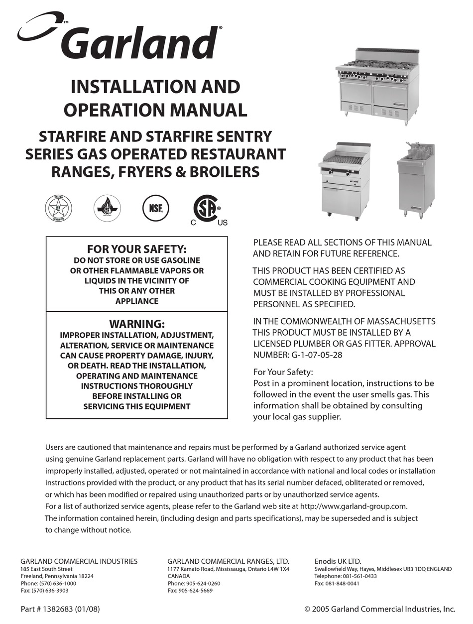Garland Starfire Series Installation And Operation Manual Pdf Download Manualslib