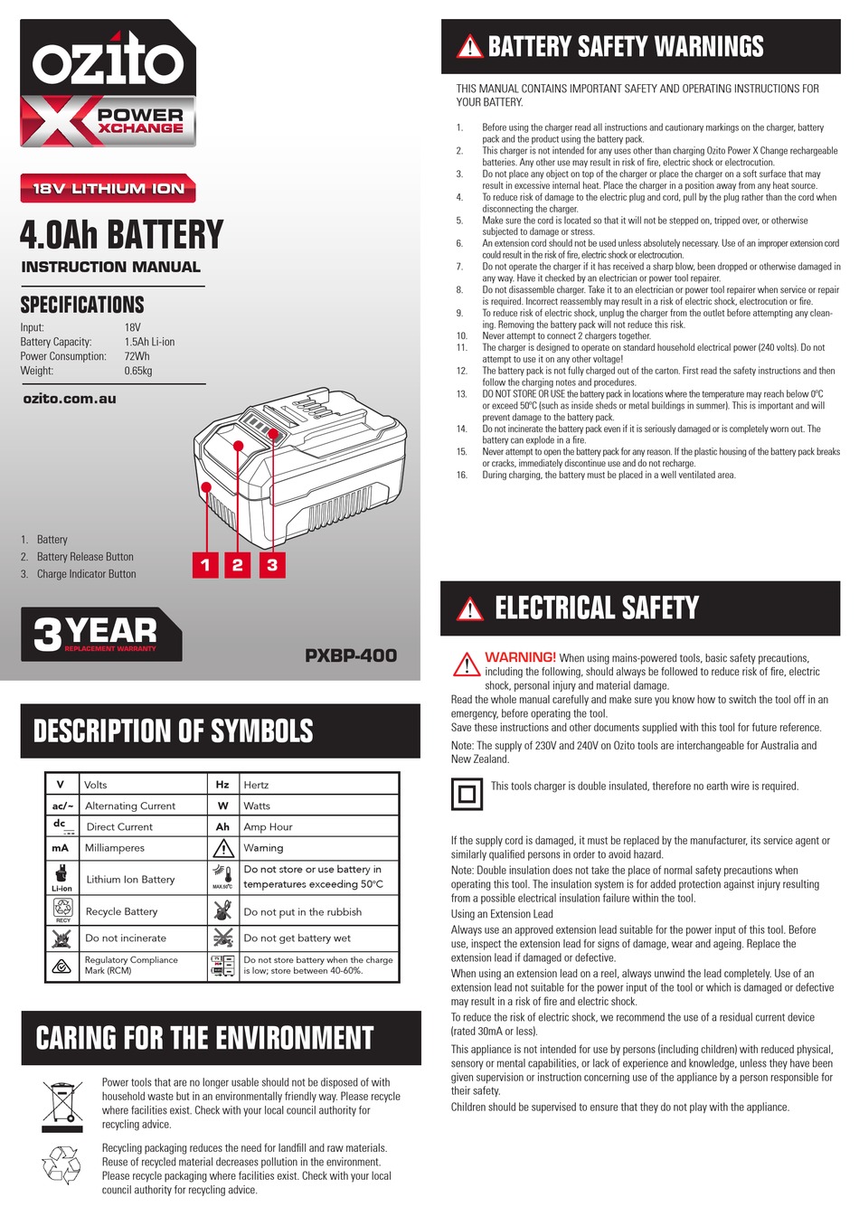 OZITO PXBP-400 INSTRUCTION MANUAL Pdf Download | ManualsLib