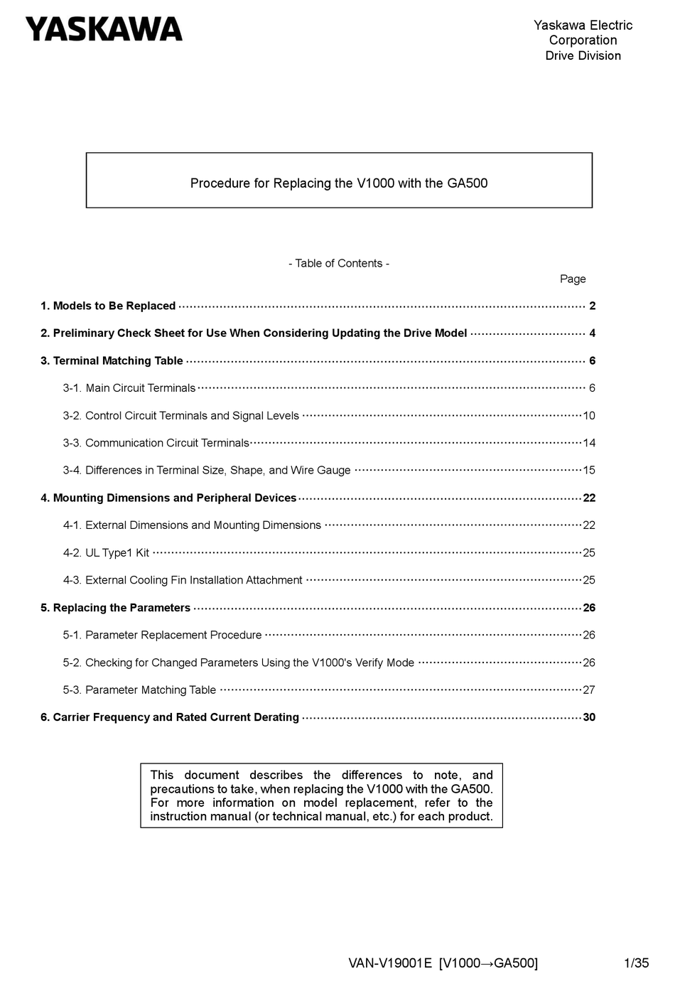 YASKAWA V1000 REPLACING MANUAL Pdf Download ManualsLib