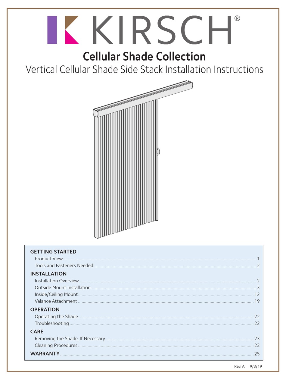 KIRSCH CELLULAR SHADE COLLECTION INSTALLATION INSTRUCTIONS MANUAL Pdf