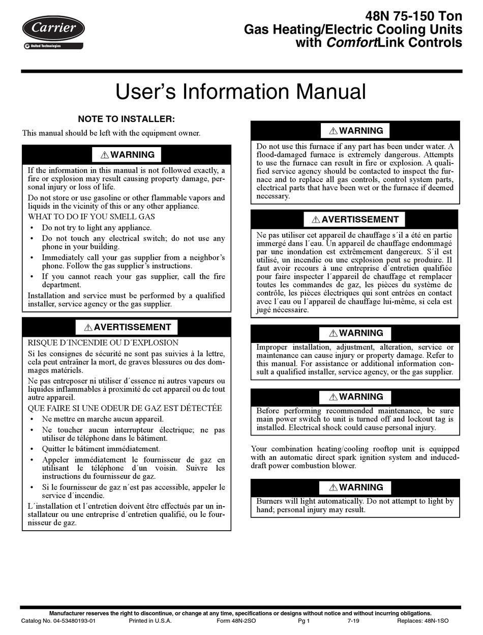 CARRIER 48N SERIES USER'S INFORMATION MANUAL Pdf Download | ManualsLib