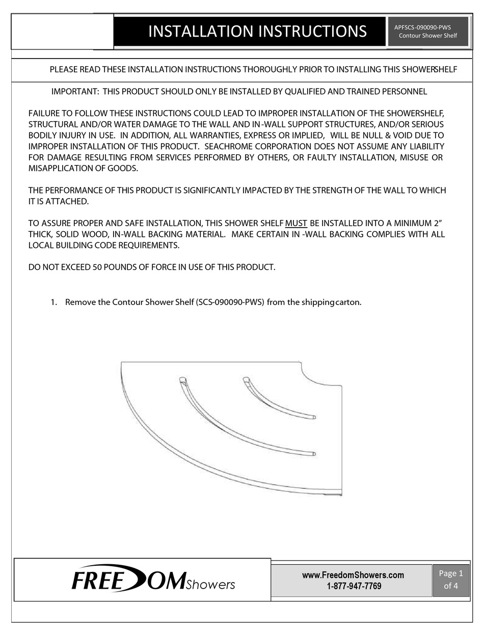 FREEDOM SHOWERS SCS090090PWS INSTALLATION INSTRUCTIONS Pdf Download