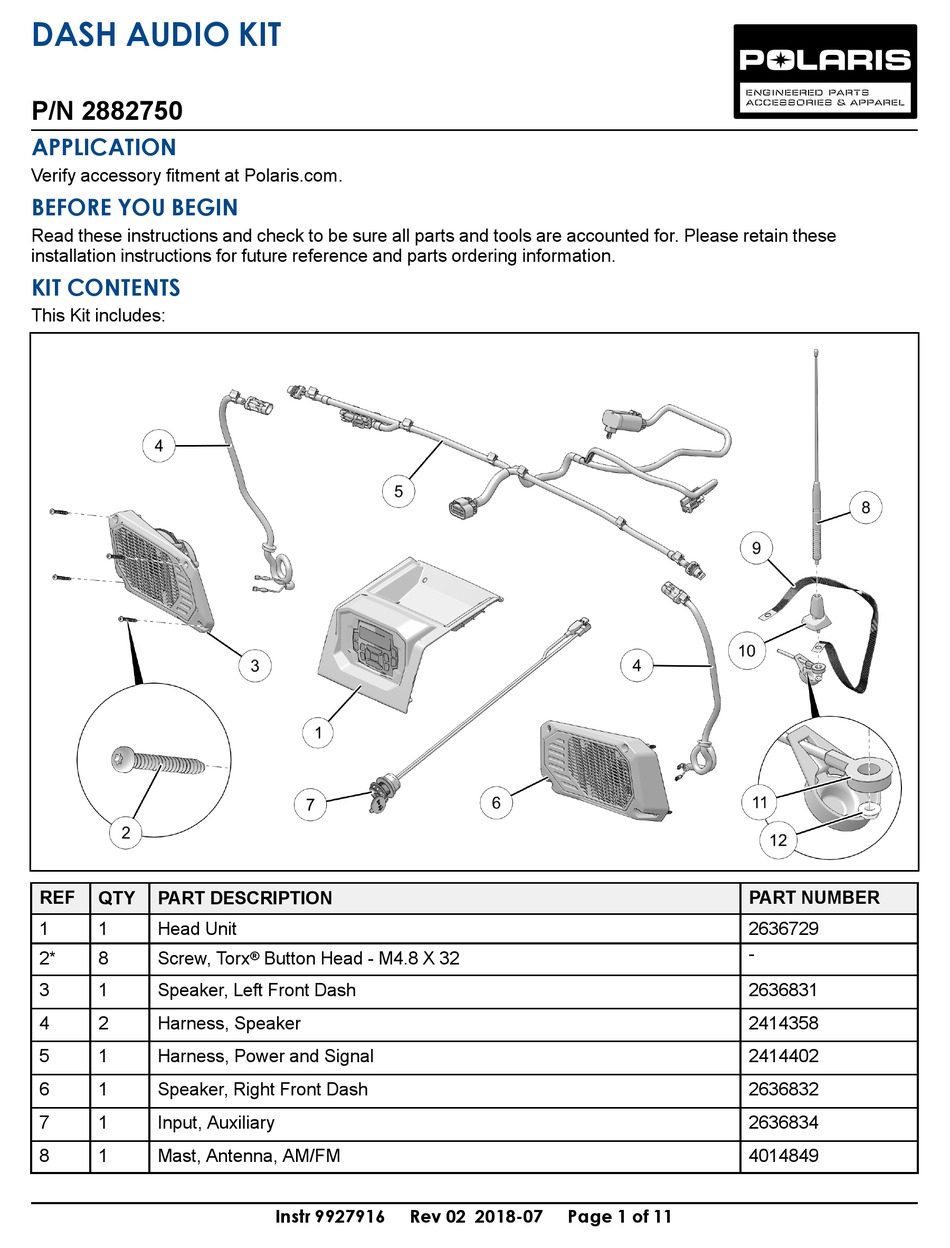 POLARIS 2882750 INSTALLATION INSTRUCTIONS MANUAL Pdf Download ManualsLib