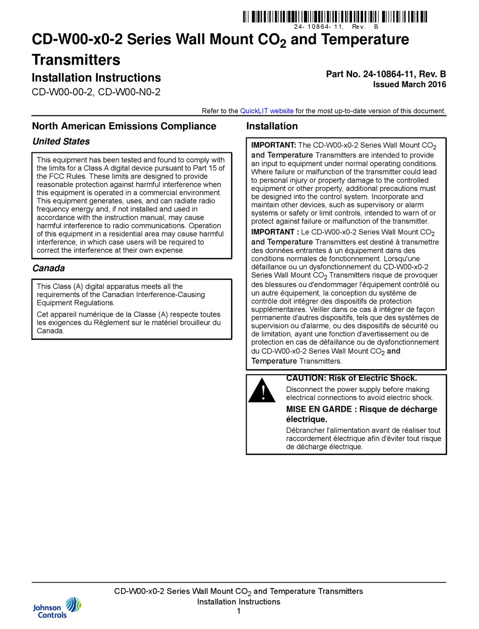 JOHNSON CONTROLS CDW00N02 INSTALLATION INSTRUCTIONS MANUAL Pdf Download ManualsLib