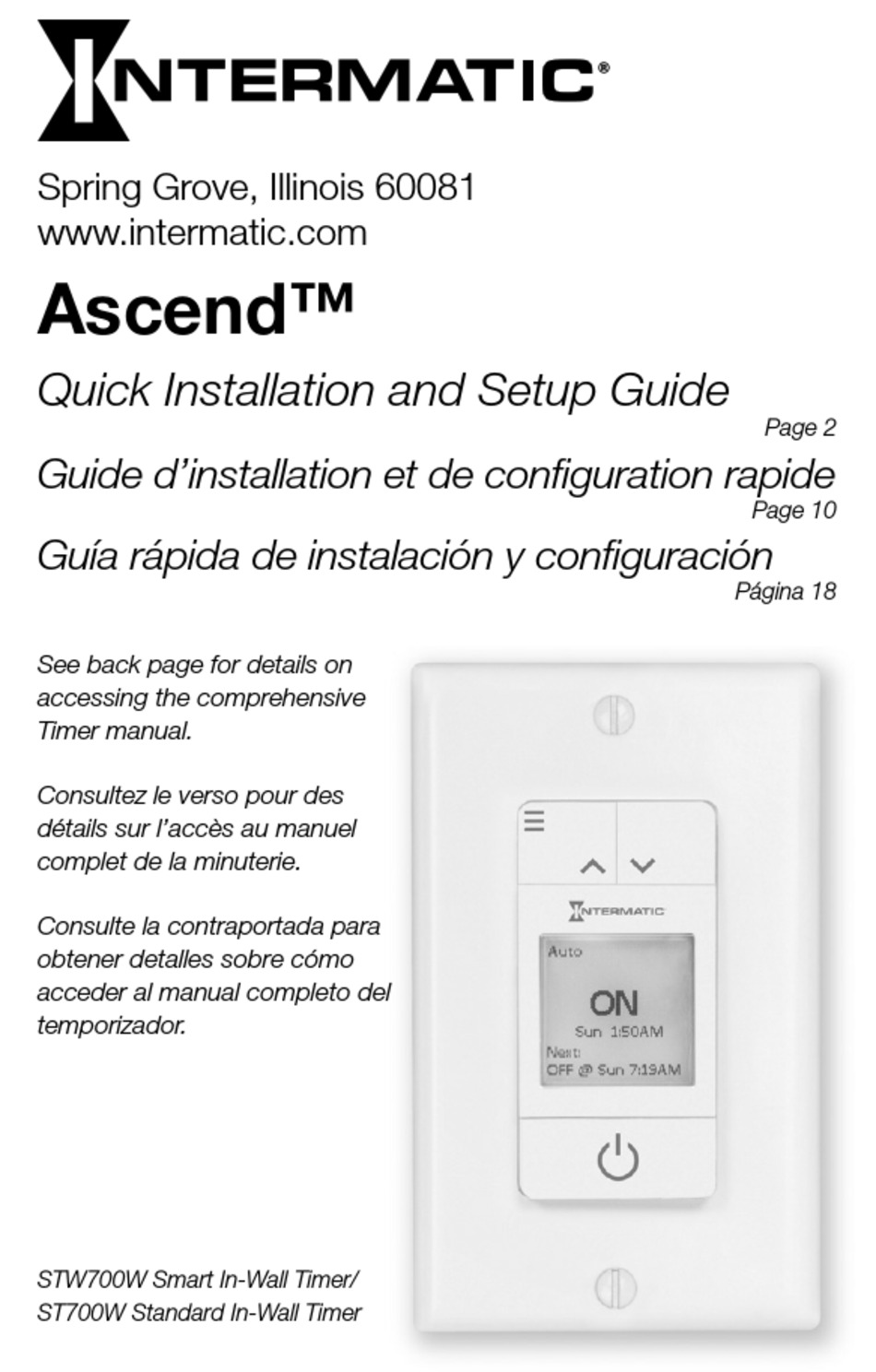INTERMATIC ASCEND ST700W QUICK INSTALLATION AND SETUP MANUAL Pdf