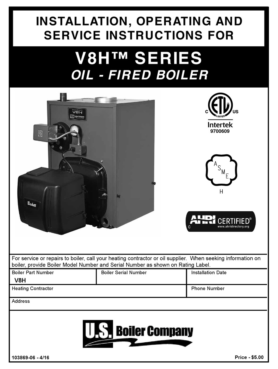 BOILER COMPANY V8H SERIES INSTALLATION, OPERATING AND SERVICE INSTRUCTIONS  Pdf Download | ManualsLib