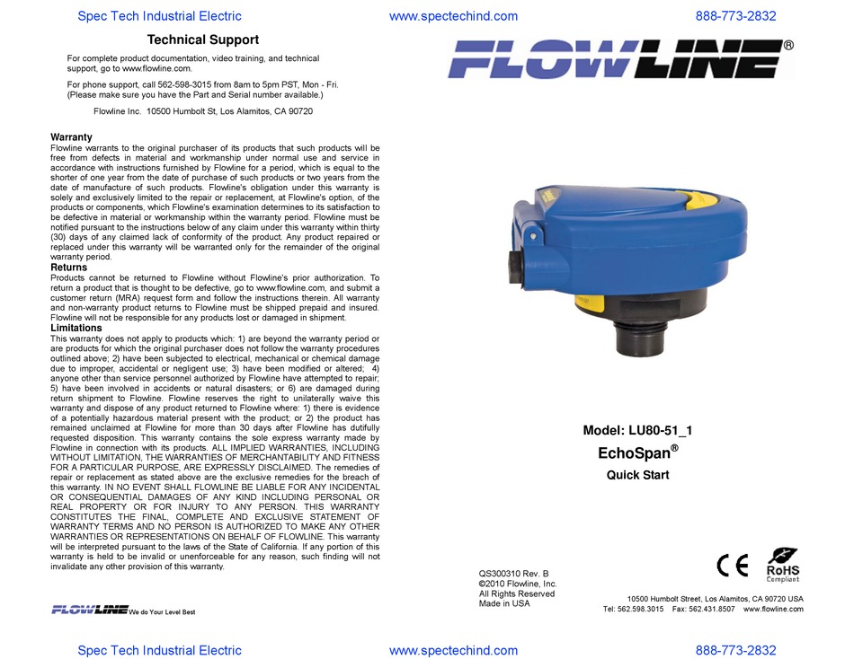 FLOWLINE ECHOSPAN LU8051 SERIES QUICK START Pdf Download ManualsLib