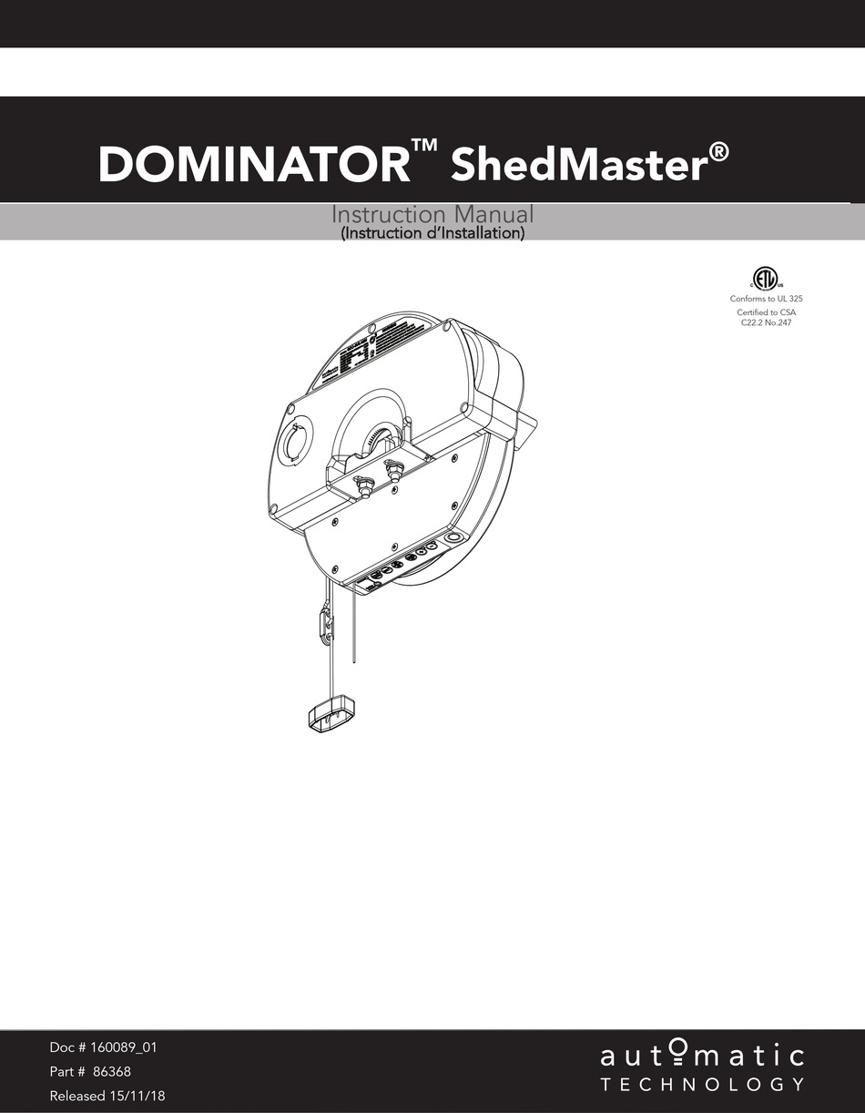 Automatic Technology Dominator Shedmaster Gdo 8v3 Instruction Manual Pdf Download Manualslib