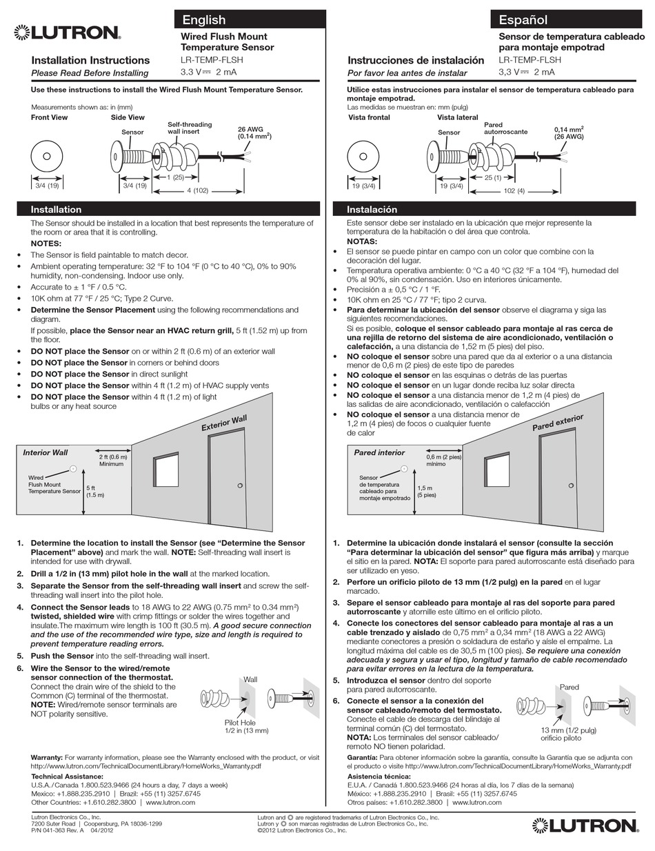 LUTRON ELECTRONICS LR-TEMP-FLSH INSTALLATION INSTRUCTIONS Pdf Download ...