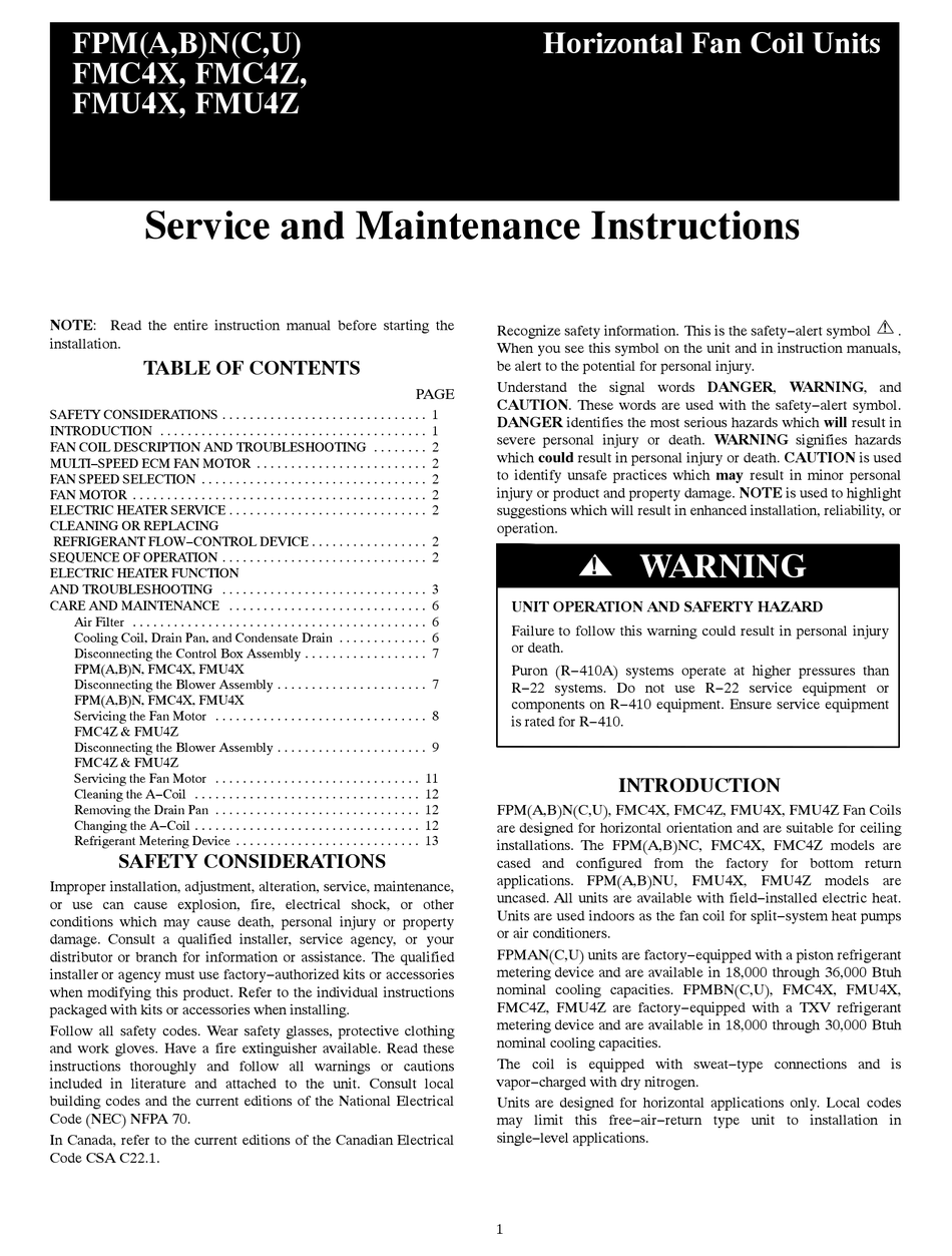 TEMPSTAR FPMN SERIES SERVICE AND MAINTENANCE INSTRUCTIONS Pdf Download
