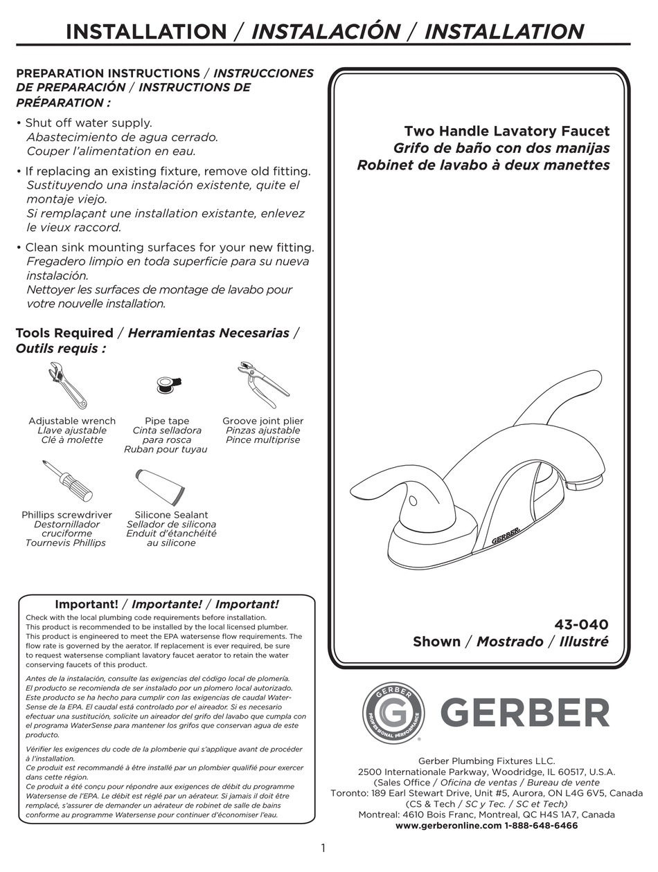 GERBER 43-040 INSTALLATION MANUAL Pdf Download | ManualsLib