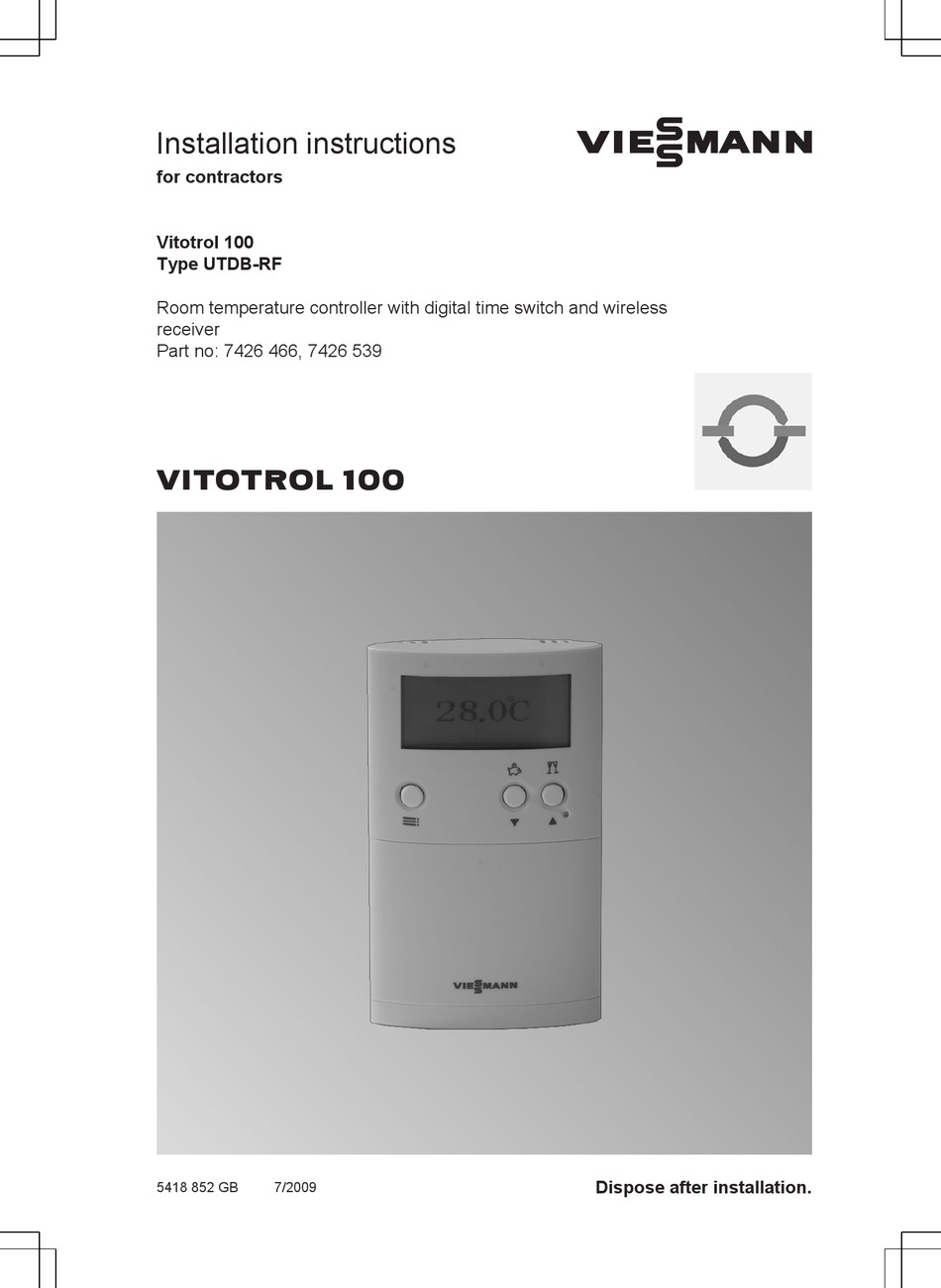 VIESSMANN VITOTROL 100 INSTALLATION INSTRUCTIONS FOR CONTRACTORS Pdf