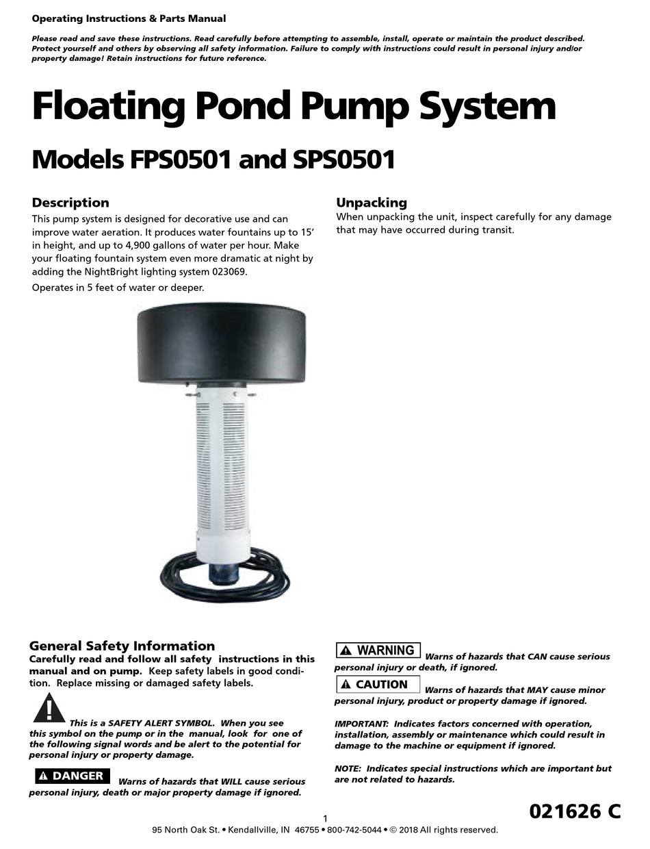 FLINT & WALLING FPS0501 OPERATING INSTRUCTIONS & PARTS MANUAL Pdf