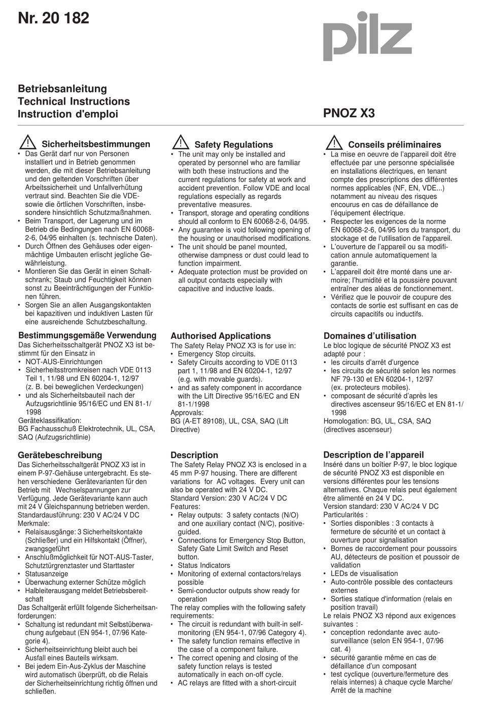 PILZ PNOZ X3 TECHNICAL INSTRUCTIONS Pdf Download ManualsLib