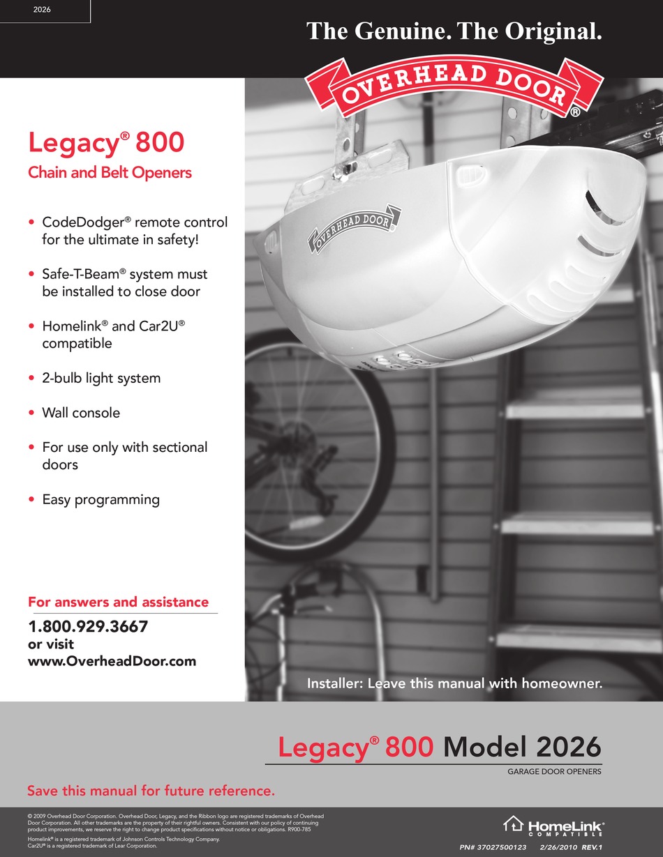 overhead door legacy 800 2026 manual pdf download manualslib chamberlain lift power system
