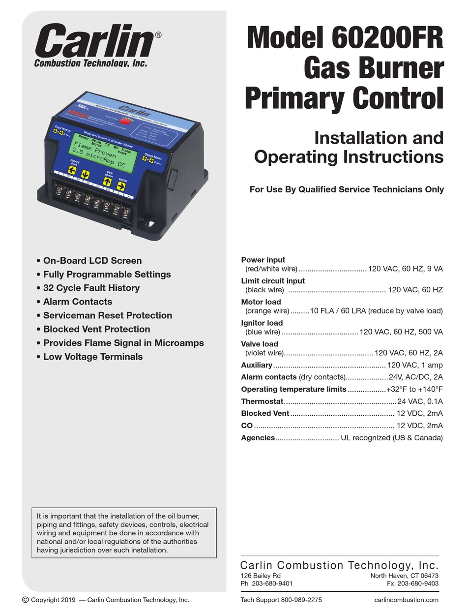 Carlin 60200fr Installation And Operating Instructions Manual Pdf Download Manualslib